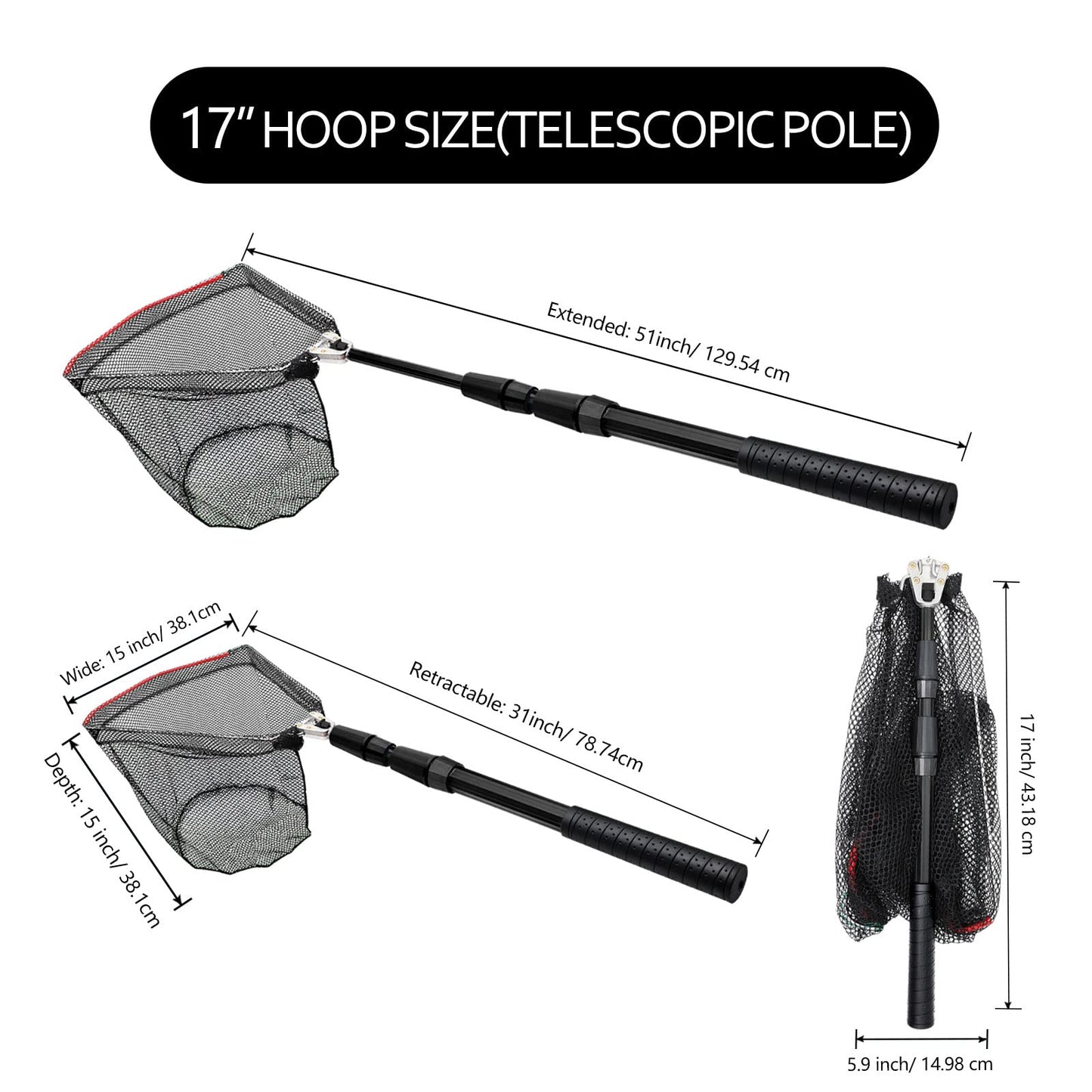 SANLIKE Aluminum Collapsible Telescopic Fishing Net for Ice Salt/Freshwater