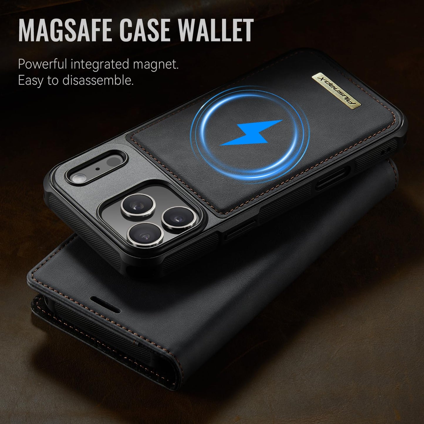 PlusnapX Wallet Case for iPhone 17 Pro Max Compatible with Magsafe, 2-in-1 PU Leather Flip RFID Blocking Card Holder Stand Shockproof Magnetic Detachable Cover for iPhone 17 Pro Max Case 6.9", Black