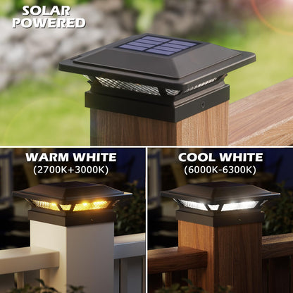 SIEDiNLAR 4x4 Solar Post Cap Lights 16 LEDs 2 Modes 3.5x3.5 4x4 Wooden Vinyl Post Light Waterproof Outdoor for Deck Fence Garden Patio Decor, Warm/Cool White (12 Pack, Black)
