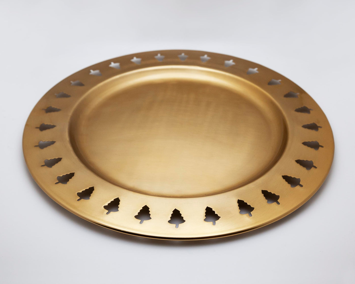 Luene Gold Christmas Tree Tray with Cutouts - Round Circular Charger Plate with Christmas Trees Edge - Decorative Serving Platter, Holiday Cookie Plate for Santa