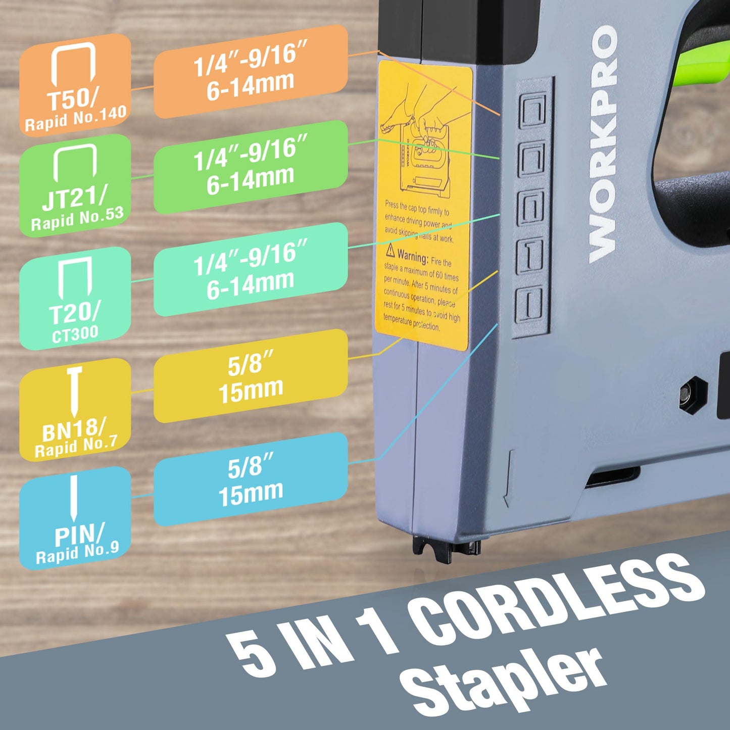 WORKPRO 5 in 1 Staple Gun,110V Corded Brad Nailer with 2000 Staples and Nails, Electric Staple Gun for DIY Project of Woodworking