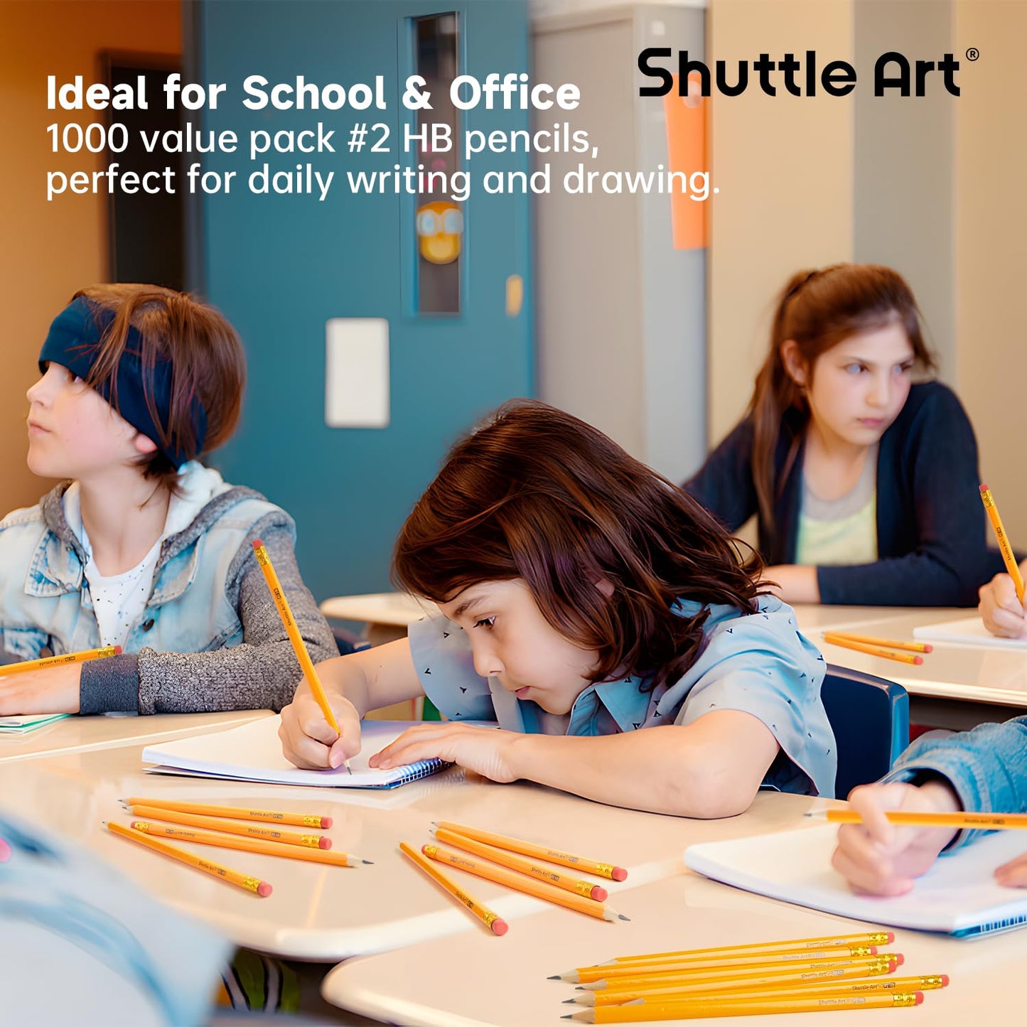 Shuttle Art Wood-Cased #2 HB Pencils, 1000 Pack Sharpened Yellow Pencils with Erasers, Bulk Pack Graphite Pencils for School and Teacher Supplies, Writing, Drawing and Sketching