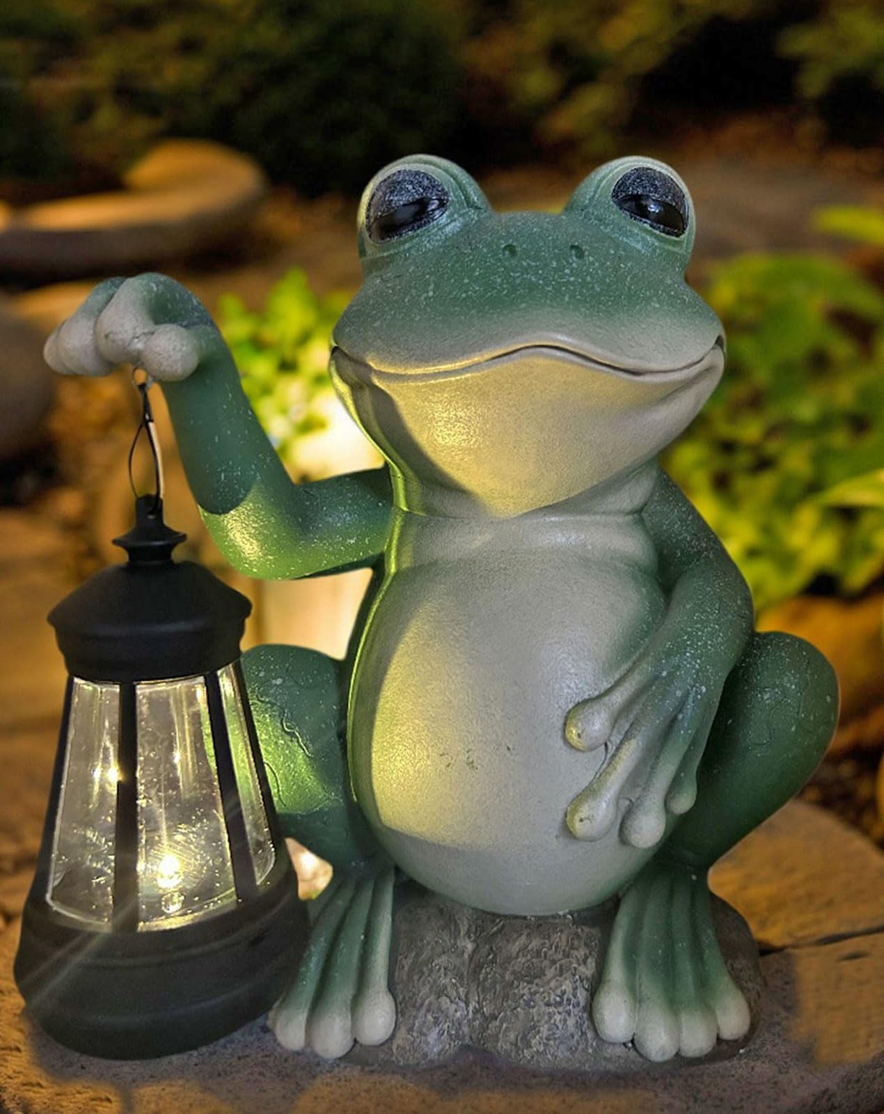 YODY Solar Garden Statues Outdoor Decor- Yard Decorations for Patio, Balcony, Backyard, Lawn Ornaments - Frog Figurines with LED Light- Unique Birthday House Warming Gifts for Women, Mom, Dad
