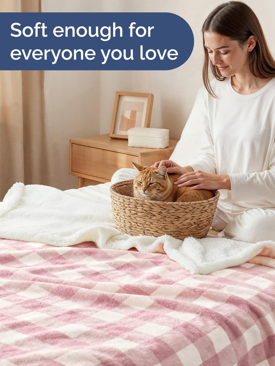 Sherpa Fleece Blanket Throw Size - Reversible Sherpa Fleece Throw Blanket - Super Soft Double Sided for Bed, Sofa, Couch - Thick, Warm, Plush - Luxurious Bedding for Winter - Pink Checkered, 50" x 60"