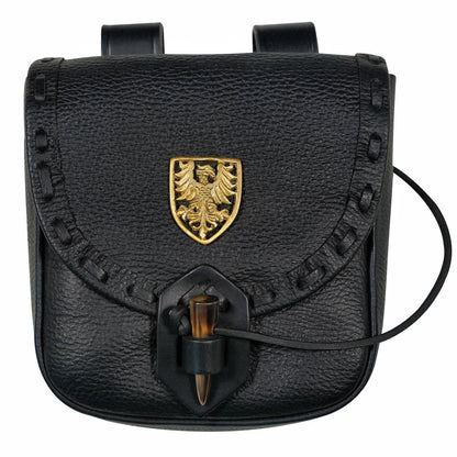 Mythrojan Leather Belt Pouch Medieval Genuine Leather Bag with Raven Decoration Accessories Pouch Viking Belt Coin Bag Renaissance Bag for Larp Fantasy Events, Ren Faire, Halloween-Black