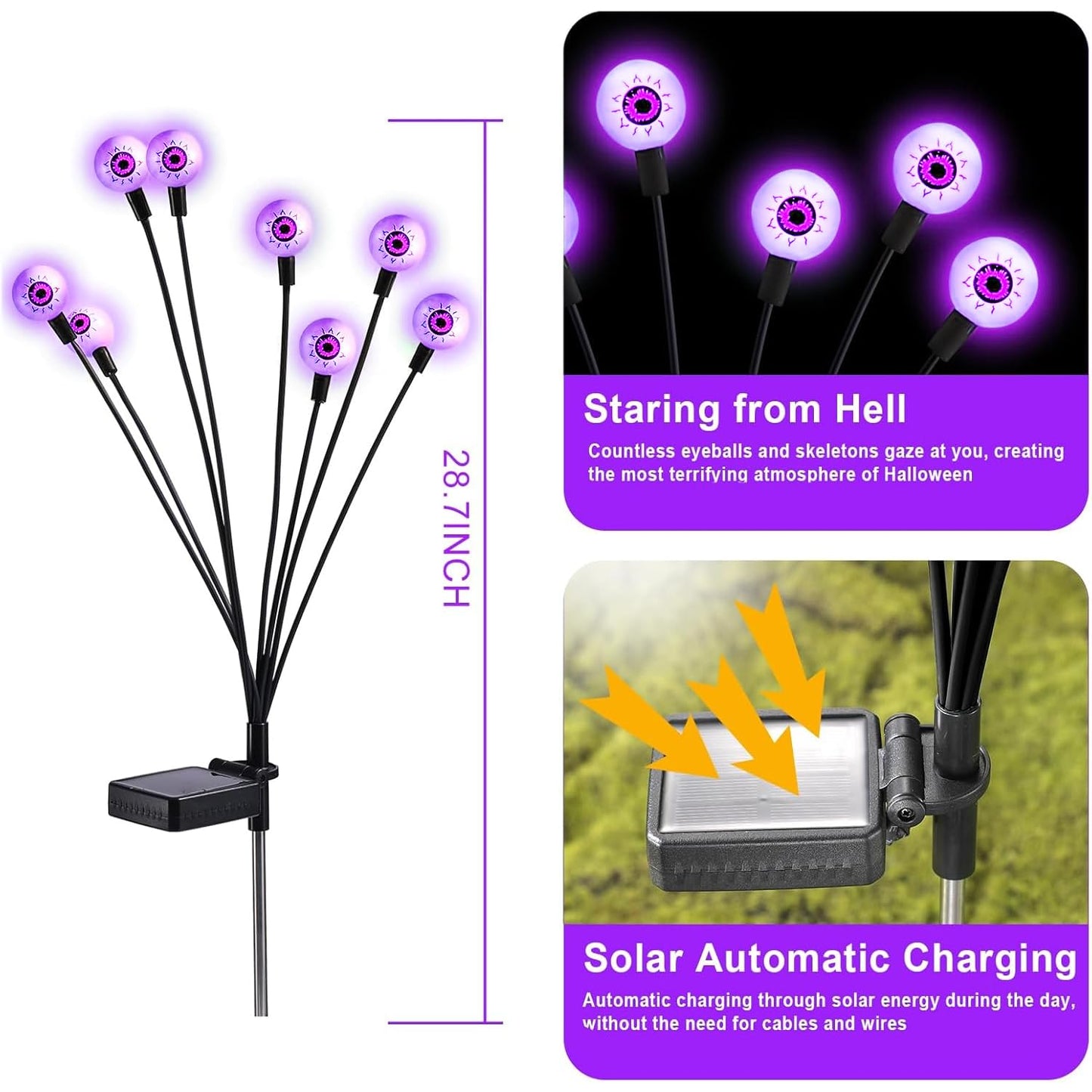 ASMAD Halloween Decorations Outdoor Solar Scary Eyeball Lights, 10Pack 80LEDs Purple Eyeball Swaying Firefly Light, Waterproof Halloween Path Lights for Garden/Yard/Patio/Party Decor
