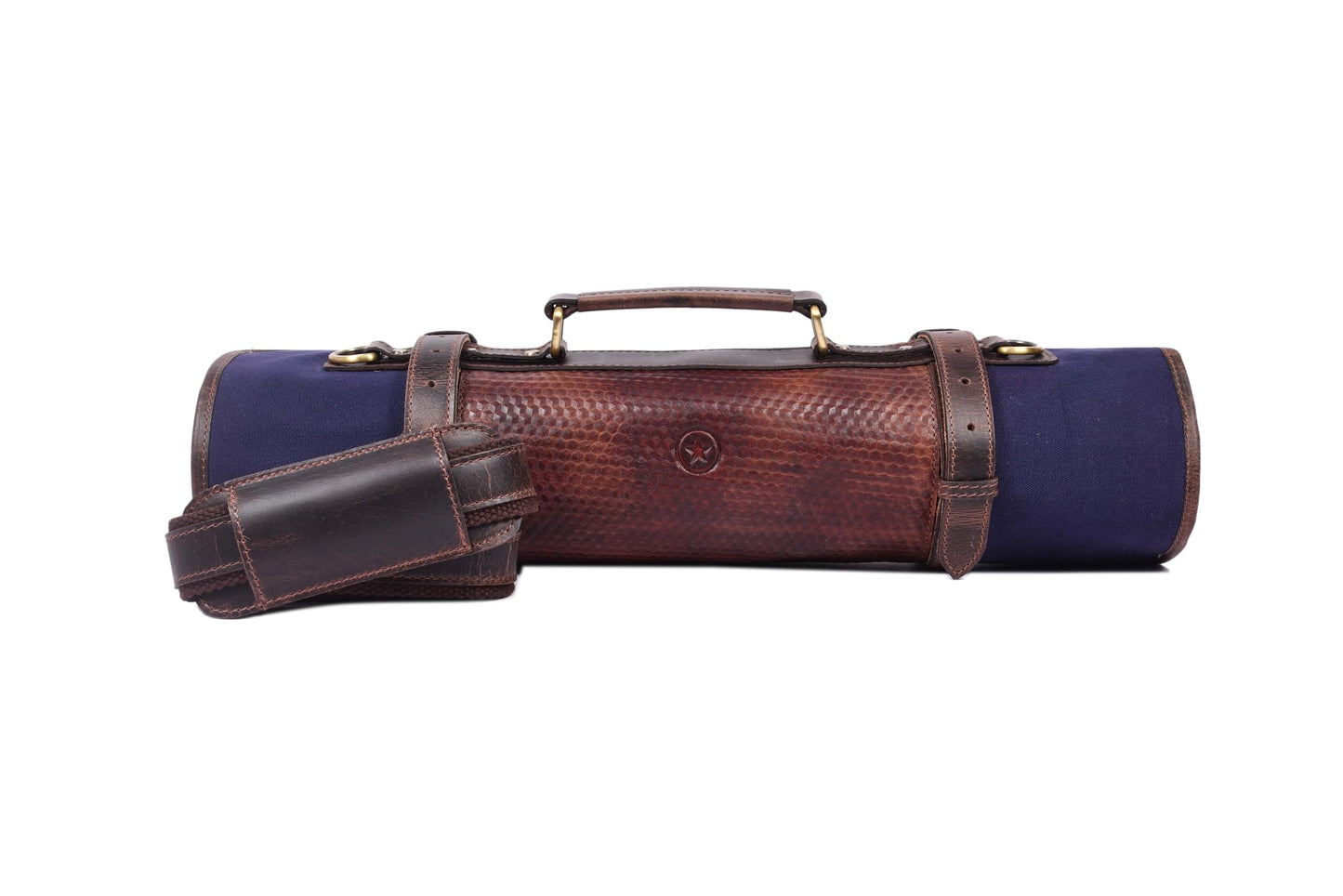 Leather Knife Roll Storage Bag, Elastic and Expandable 10 Pockets, Adjustable/Detachable Shoulder Strap, Travel-Friendly Chef Knife Case (Navy Blue, Canvas)