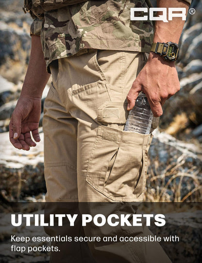 CQR Men's Tactical Pants, Water Resistant Ripstop Cargo Pants, Lightweight EDC Work Hiking Pants, Outdoor Apparel, Raider Khaki, 40W x 30L