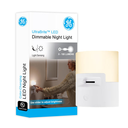 GE Ultrabrite Dimmable Sconce LED Night Light GEPlug-In, Energy Efficient, Dusk-to-Dawn Sensor, Adjustable Brightness, Ideal for Bedroom, Bathroom, Hallway, Nursery, White, 45123, 1 Pack,