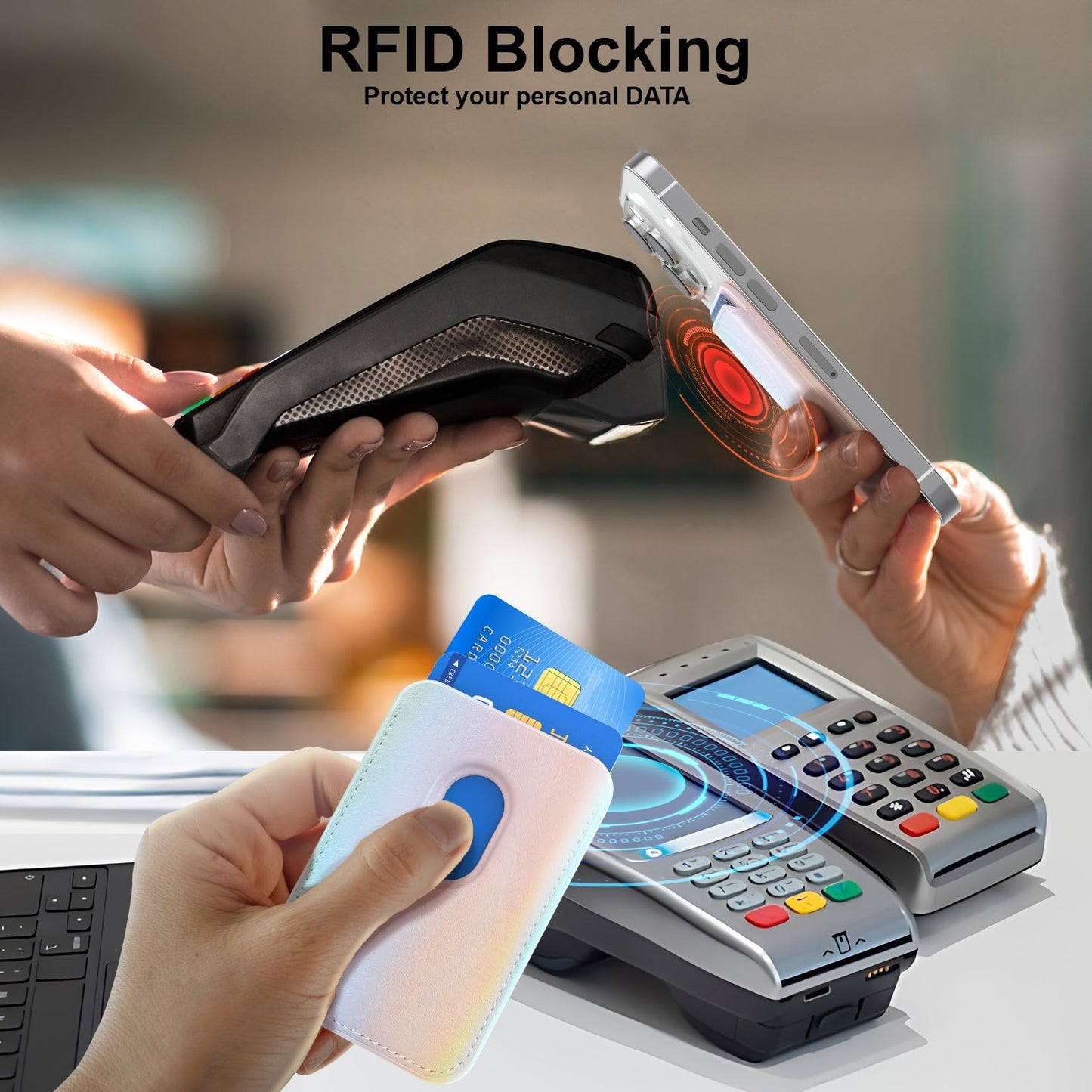 KRTALS Magnetic Wallet Cell Phone Card Holder for Phone Case with Mag-Safe, Stronger Magnetic RFID Leather Phone Wallet Stick on Series of iPhone 17/16/15/14/13/12 and Pro/Promax, Rainbow Color