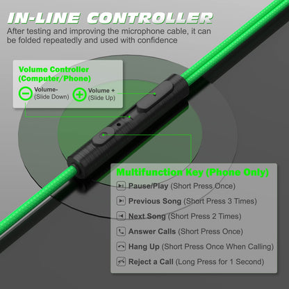 BlueFire 3.5 MM Gaming Headphone Wired Gaming Earphone Noise Cancelling Stereo Bass E-Sport Earphone with Adjustable Mic for PS4, Xbox One, Laptop, Cellphone, PC (Green)