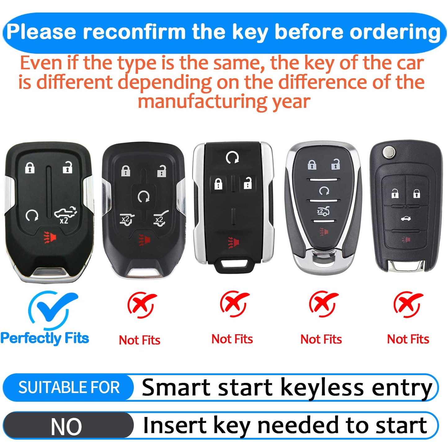 Tukellen Compatible with Chevrolet Leather Key Fob Cover with Keychain,fit 2019 2020 2021 Silverado GMC Sierra Smart Remote Key Shell, Genuine Leather for Chevy Key case(5 Buttons)-Black