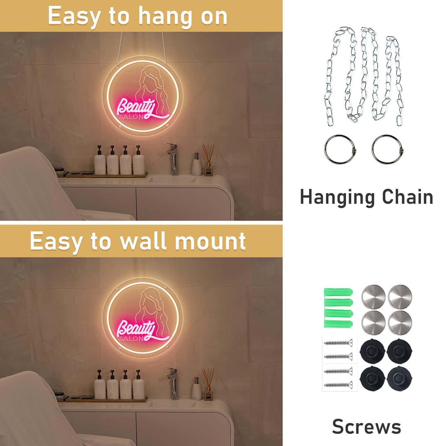 Beauty Salon Neon Sign Beauty LED Neon Light Dimmable USB Powered Adjustable Brightness Light up Sign for Spa Salon Nails Browing Waxing Room Decoration Festival Birthday Chritmas Gifts 35cm*35cm