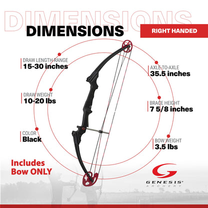 Genesis Archery Original Compound Bow with Adjustable Riser, 15"-30" Draw Length, Right - Archery Bow with 10-20 lb Draw Weight for Youth and Adults