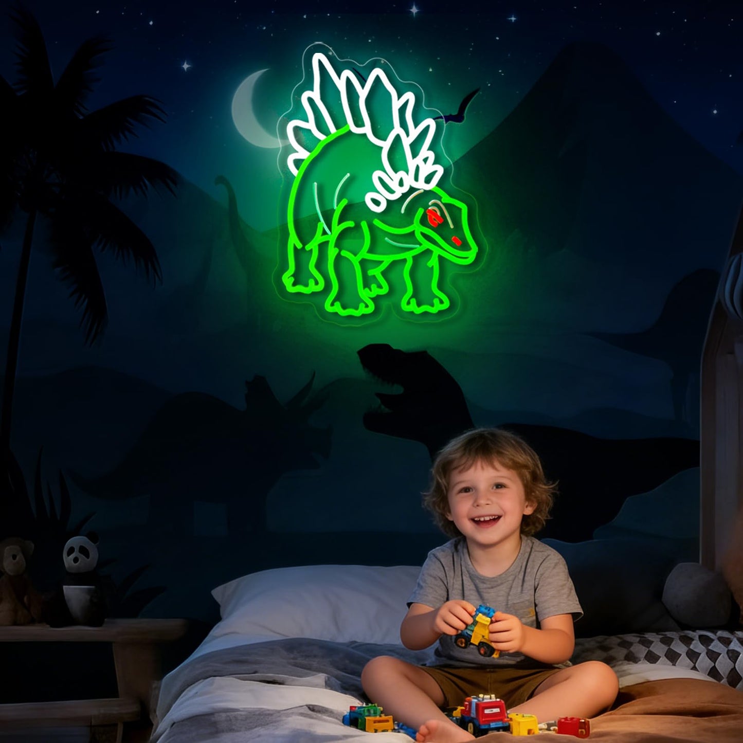 Dinosaur Neon Sign Stegosaurus Neon Sign for Wall Decor Dino USB Dimmable Neon Light Sign for Boys Girls Room Gameroom Holiday Birthday Christmas Gift