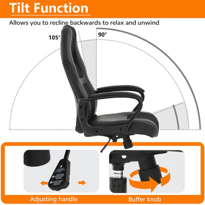 PayLessHere Gaming Chair Ergonomic Office Chair Computer Chair with Lumbar Support Ergonomic Pu Leather Adjustable Height Executive Chair for Women Men and Adults (Classic, Black)