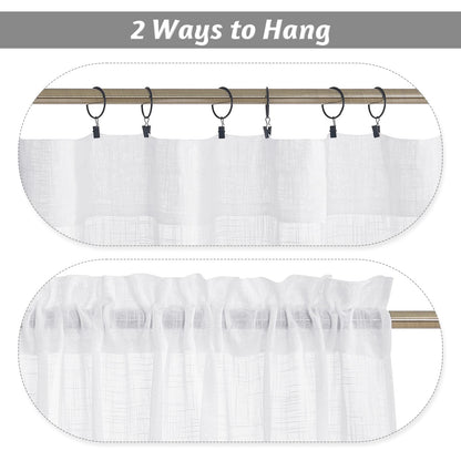RYB HOME White Curtains Linen Textured Sheer Light Filtering Semi Sheer Curtains 84 inches Long Half Privacy Window Drapes for Living Room Bedroom Dining, Length 84 by Width 52 inch, 2 Panels Set