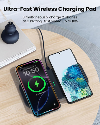 Wireless Charger, 10W Max Dual Charging Pad for iPhone 15/14/14 Plus/13 Pro Max/Pro/Mini/12/11, Airpods 3/2/Pro, Samsung S22/S21, QC 24W Adapter, Charging Adapter