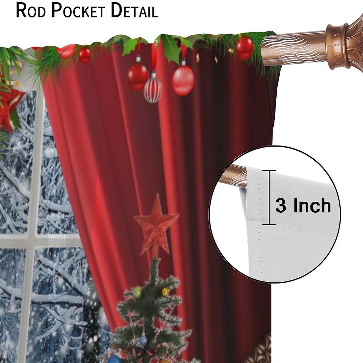 ICMOLYYENLO Merry Christmas Curtains, Merry Christmas Glitter Snowflake Window Decorations, Suitable for Living Room Bedroom Kitchen Holiday Party, Red New Year Curtains 42x44 Inches