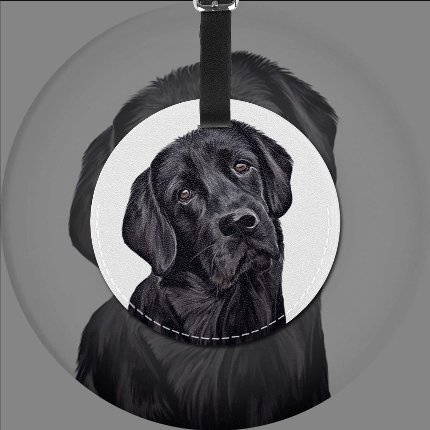 Luggage Tag Black Lab Dog Lover, Pu Leather Bag Travel Suitcases Id Identifier Baggage Label for Women Men Boys Girls