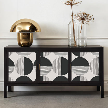 VEELIKE Abstract Circle Geometric Peel and Stick Wallpaper Modern Black Mid Century Wallpaper for Bedroom 17.7''x118'' Self Adhesive Geometric Wall Paper Removable Contact Paper for Cabinets Walls