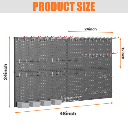 TORACK Garage Tools Organizer Boards Kit with Hooks, Modular Wall-Mounted Tool Storage Pegboard for Workbench(Black, 4 Panels with Hooks)