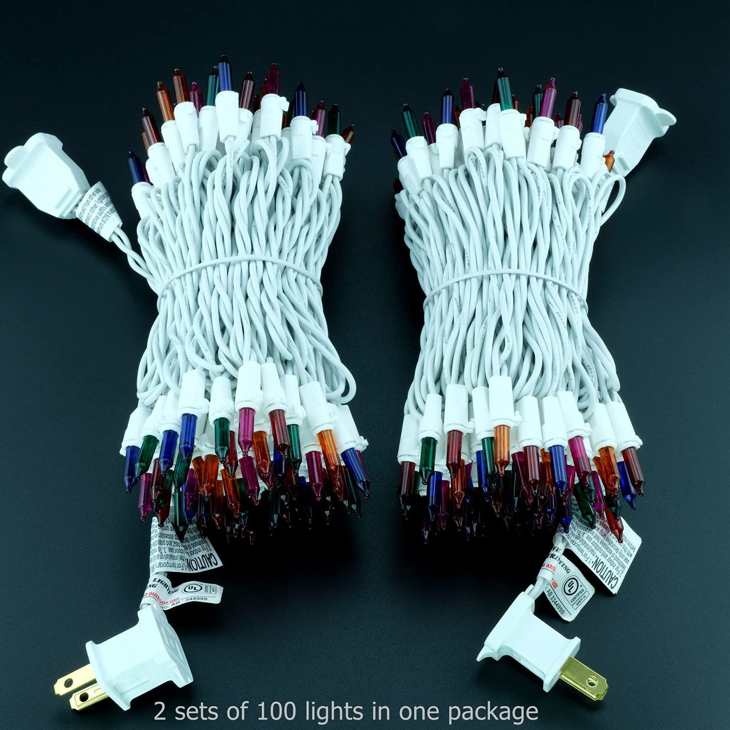 YULETIME 200 Multicolor Christmas String Light, 2-Set 33' 100 ct White Wire