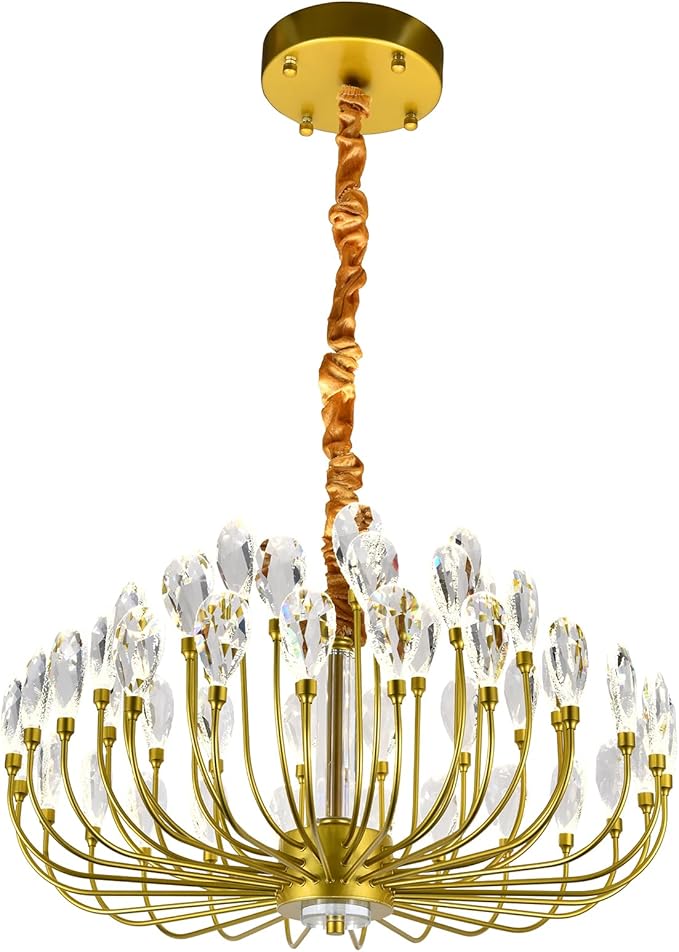 Modern Crystal Chandelier 48 Lights Luxury Gold Round Led Chandelier Dimmable Flush Mount Crystal Ceiling Light for Dining Room Living Room Entryway Foyer D23.63''