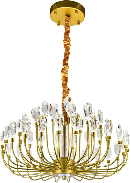 Modern Crystal Chandelier 48 Lights Luxury Gold Round Led Chandelier Dimmable Flush Mount Crystal Ceiling Light for Dining Room Living Room Entryway Foyer D23.63''