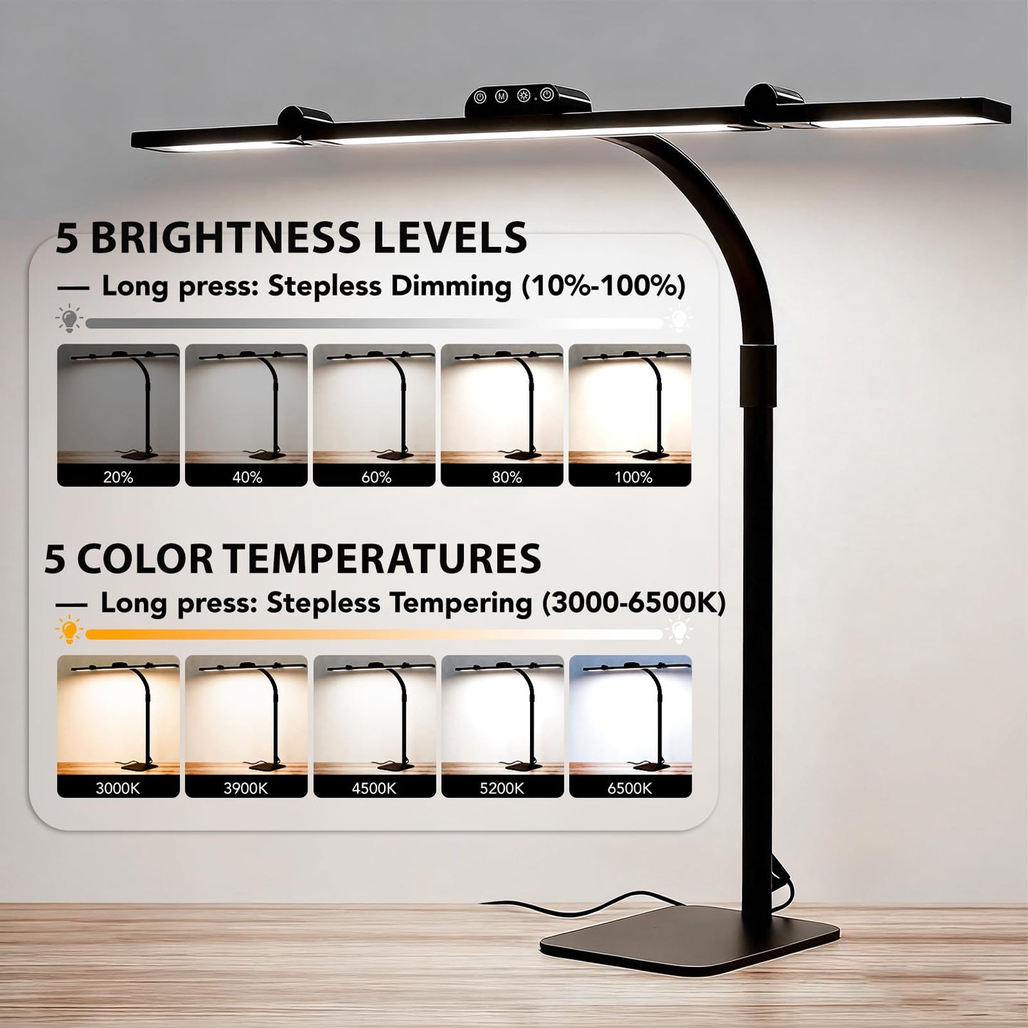 Galnolt LED Desk Lamp for Home Office with Base, 28.2" Adjustable Gooseneck Swing Arm Ultra Bright Desk Light, Dimmable Architect Table lamp for Desktop Computer Light, Reading, Study, Workbench