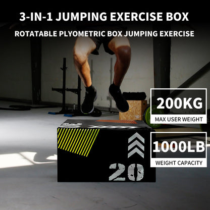GarveeHome Plyometric Jump Box for Home Gym, 3-in-1 Adjustable Height (16/20/24 Inch) Soft Plyo Box with Anti-Slip PVC Cover - Strength Training for Beginner to Advanced