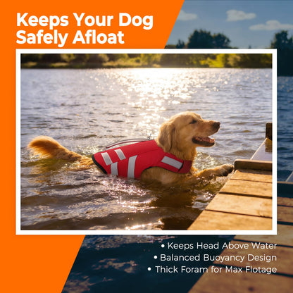 LeLePet Dog Life Jacket, High Flotation Dog Life Vest for Swimming, Boating, Ripstop Reflective Pet Swim Vest for Small Medium Large Dogs Pool Floats Adjustable Swimming Vest for Dogs Water Safety