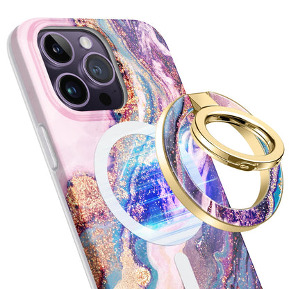 GVIEWIN Magnetic Phone Ring Holder, Compatible with MagSafe Phone Grip with Adjustable Stand, Magnet Phone Ring Kickstand for iPhone 17/16/15/14/13/12 Pro Max Plus Air/Other Phones (Glitter/Silver)