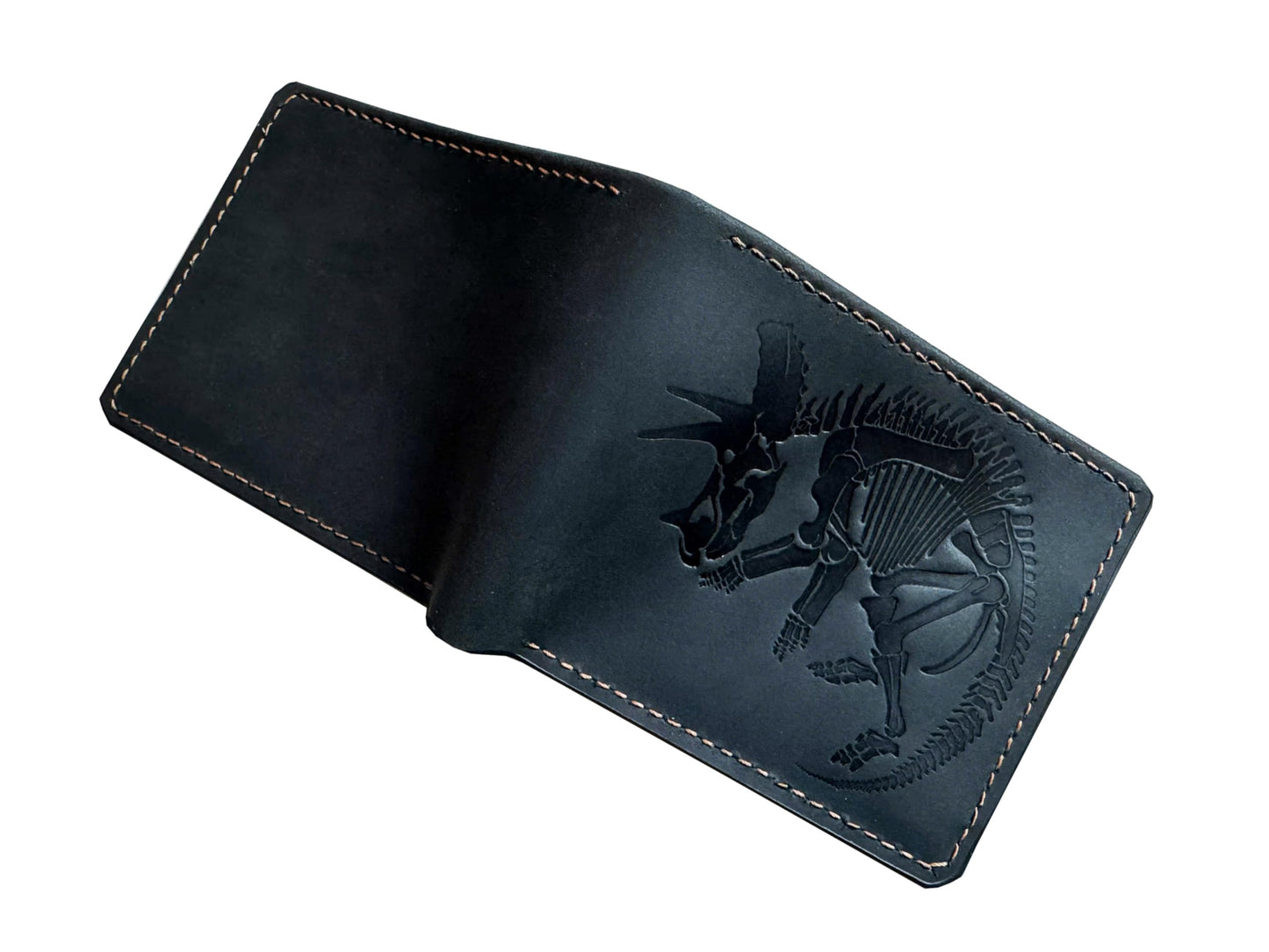 Mayan Corner Handmade Genuine Leather Wallet for Men – Embossed Dinosaur Skeleton Design – Slim Bifold Wallet – Triceratops