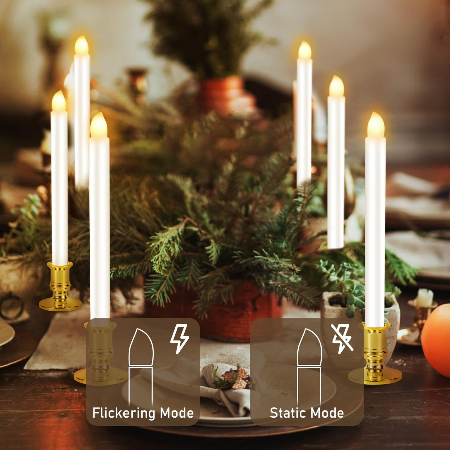 Qmioti 12 Pack Christmas Window Candles, Battery Operated Window Candles with Timer Remote, LED Window Candle with Candle Holders Suction Cups for Christmas Decorations, Gold