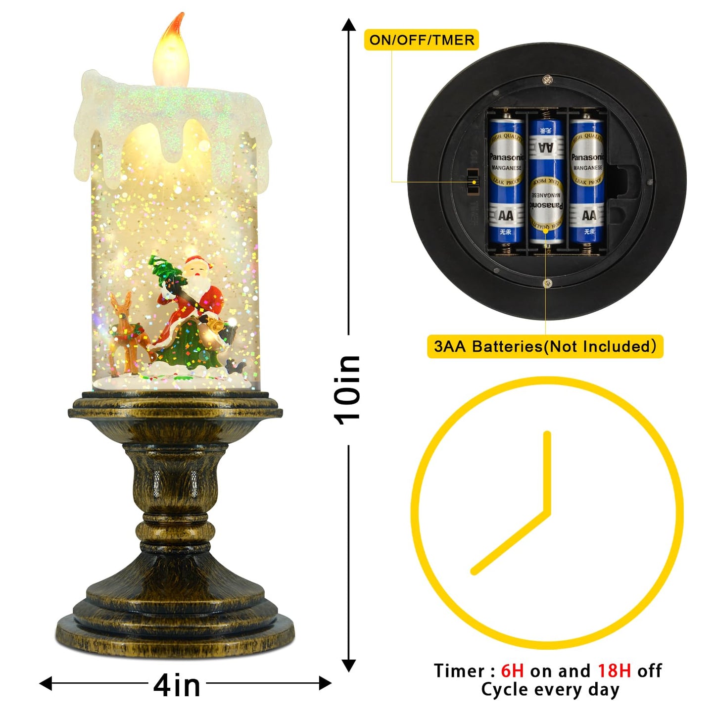 AOMIL Christmas Flameless Candles, Flickering Flameless Candles with Timer, Christmas LED Candles Battery Operated, Snow Globe Candle Light for Christmas Decorations