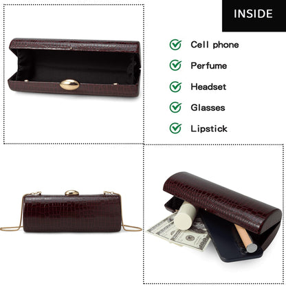 Buric Vegan PU Leather Evening Clutch Purses Crocodile Pattern Handbags Formal Envelope Shoulder Bags for Party Wedding Prom Brida Wine Red