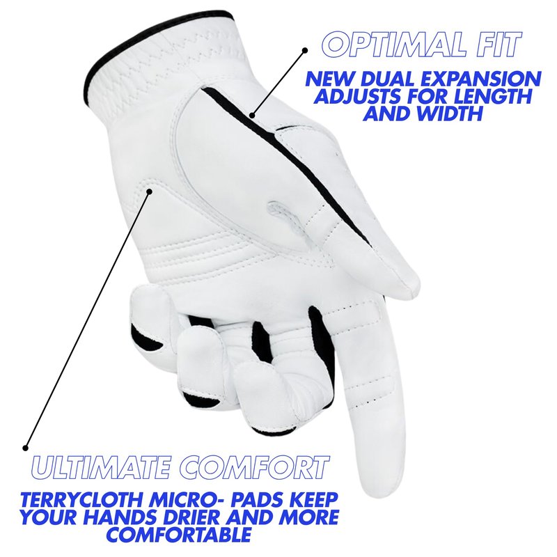 Bionic Men's StableGrip with NaturalFit 2.0 Golf Glove with Dual Expansion Thumb for Best Fit - Premium Cabretta Leather… (White, X-Large, Right)