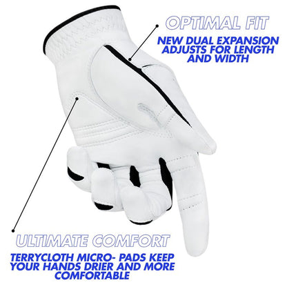 Bionic Men's StableGrip with NaturalFit 2.0 Golf Glove with Dual Expansion Thumb for Best Fit - Premium Cabretta Leather… (White, Medium, Right)