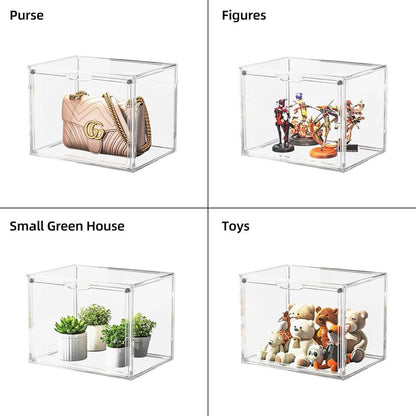 Clear Acrylic Display Case - Large Stackable Storage Bin with Magnetic Lids | 10.7x8.6x14.2 Inch for Collectibles, Figures, Handbags