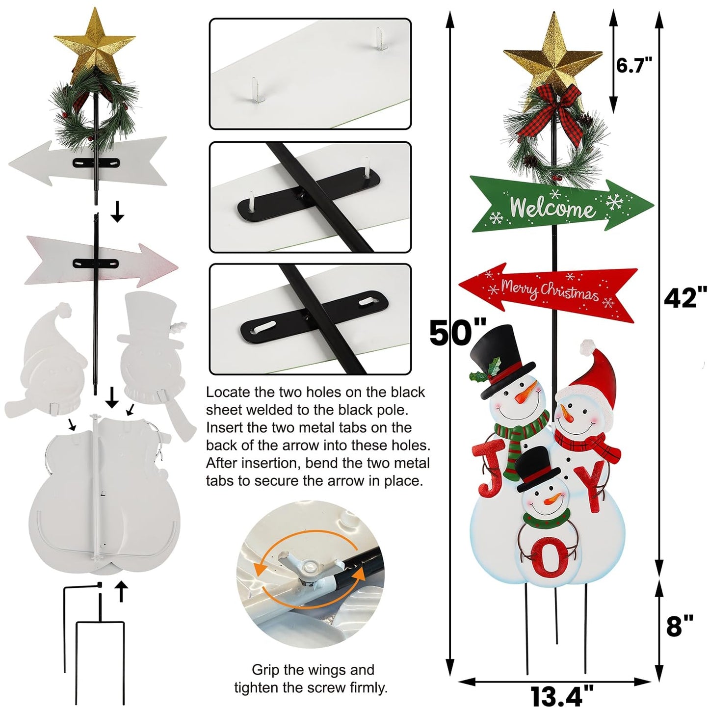 Stentec Outdoor Christmas Decorations, 50" Height Christmas Snowmen Yard Signs with Metal Stake, Xmas Yard Welcome Decorative for Holiday New Year Winter Walkway Garden Pathway Patio Lawn