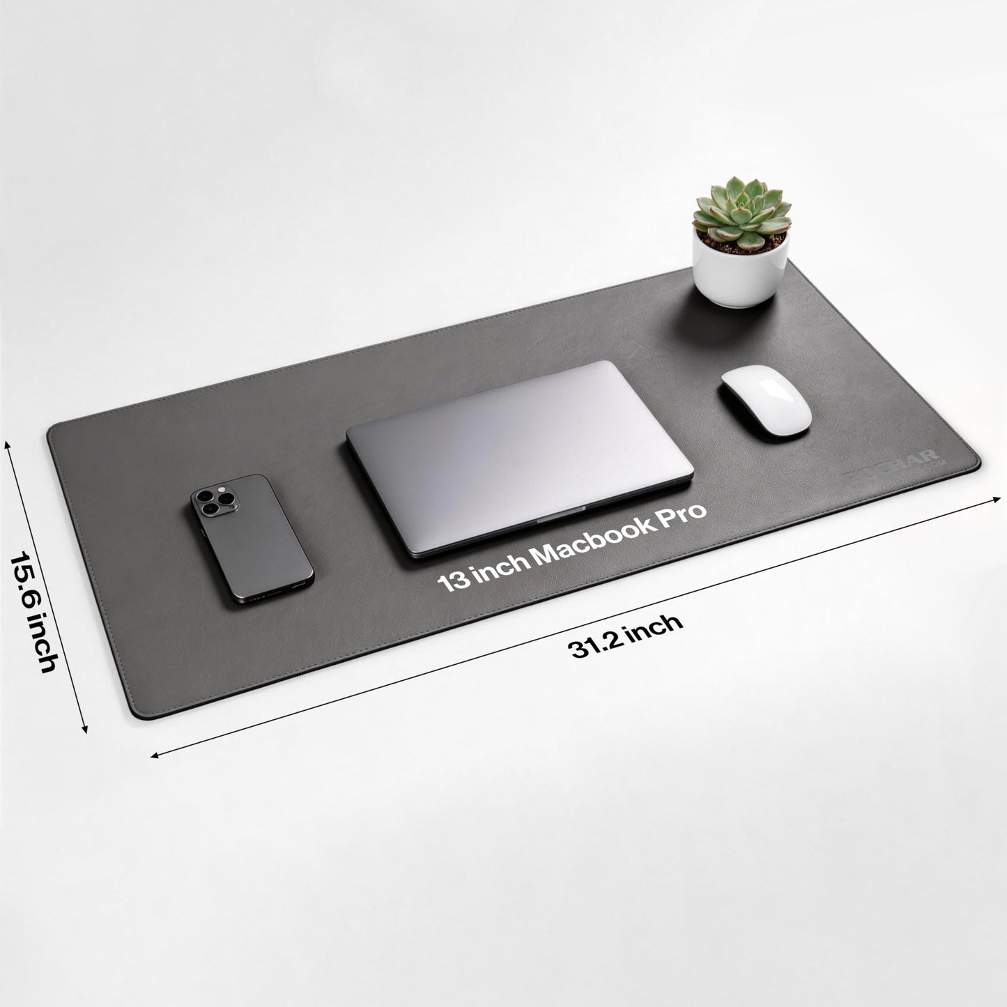 POCHAR Vegan Leather Desk Mat 31" x 16" - Office Desk Pad Protector for Desktop - Non-Slip PU Leather Dual-Sided Desk Blotter for Laptop Mouse Keyboard - Waterproof Writing Signing Pad, Gray