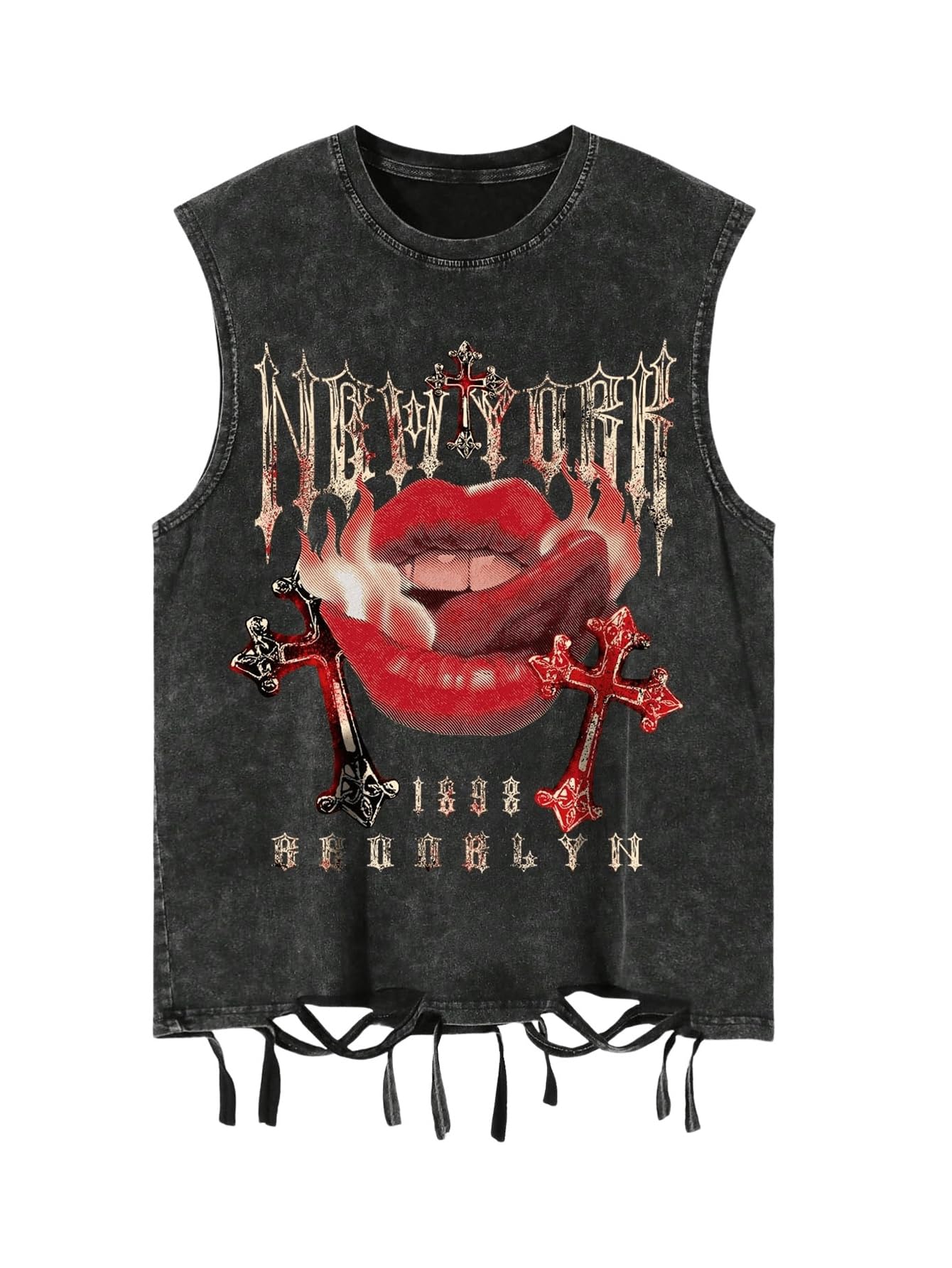 Verdusa Men's Graphic Tees Y2k Grunge Hippie Tee Distressed Summer Shirt Sreetwear Sleeveless Tank Top Black Small