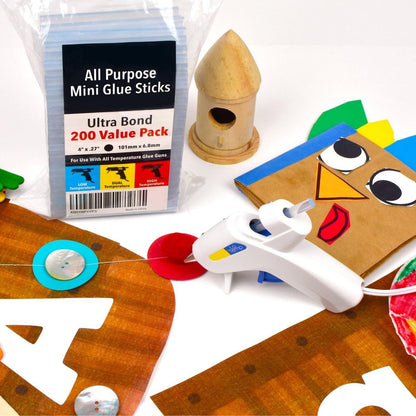 Artellius Mini Hot Glue Sticks - 4 in x 0.27 in, Pack of 200 - Universal Fit Glue Gun Sticks for Scrapbooking & Stamping Supplies - Fast-Melting Strong Bond with Adhesive Rods on Wood & Fabric