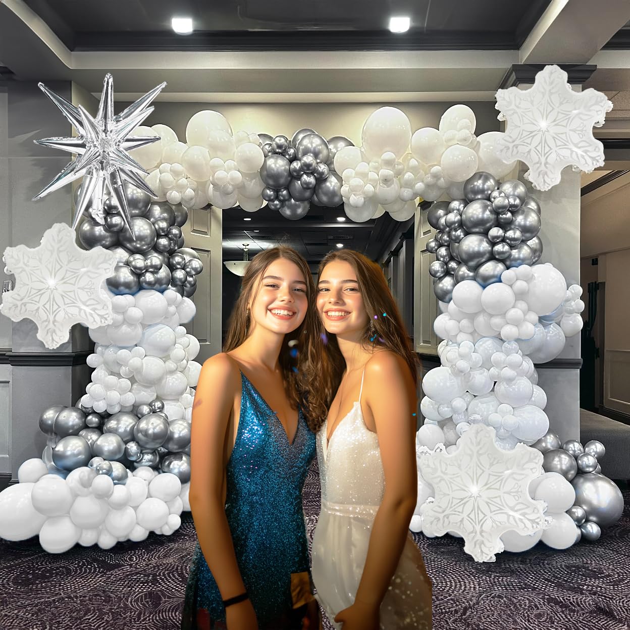 Metallic Silver and White Balloon Arch 128Pcs Winter Wonderland Snowflake Balloon Arch Perfect for Christmas Decor Snowman Birthday Parties, 2026 New Year Eve Party, Snowflake Party Decorations