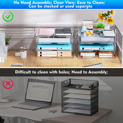 Paper Organizer Letter Tray, 4 Pack Acrylic Stackable Desk File Organizer,Clear Office Organizer for File Paper, Ipad, Letter, A4 Office File, Books, Notes, Etc