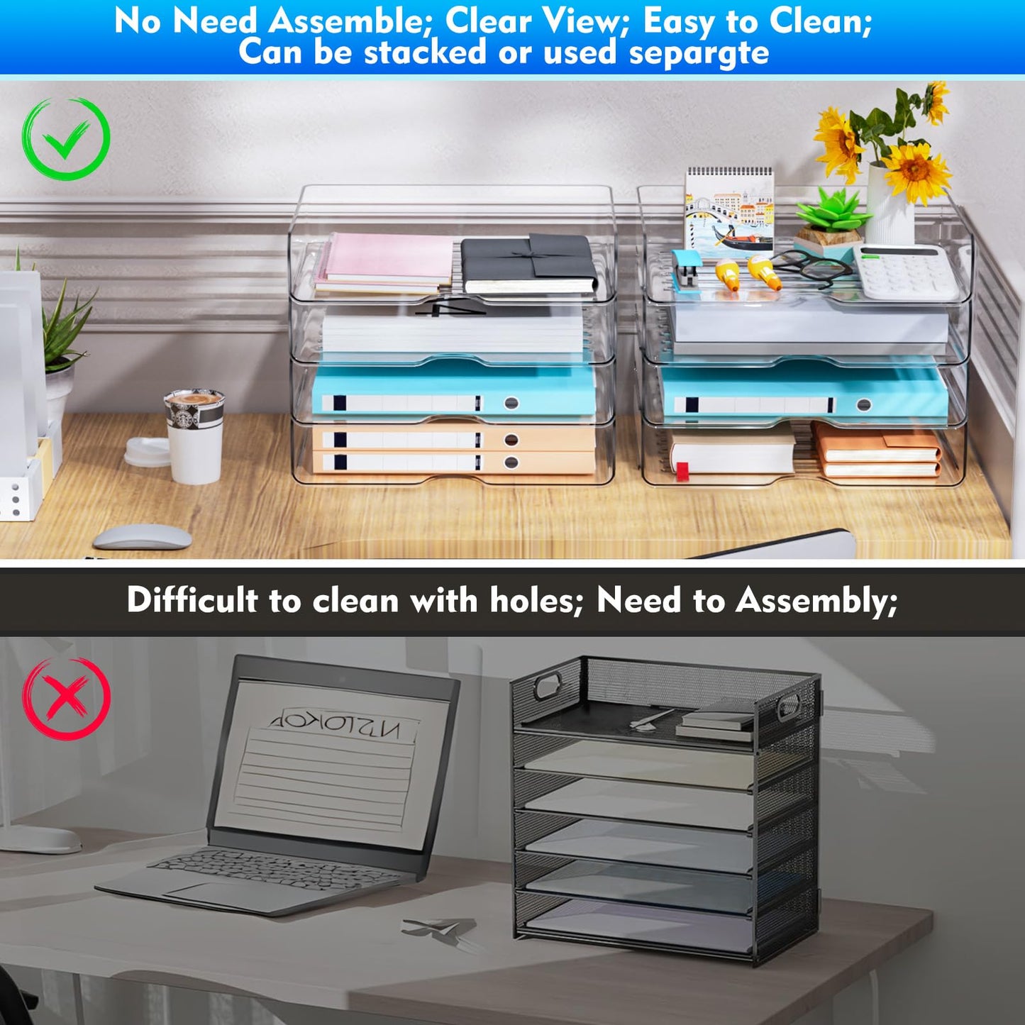 Paper Organizer Letter Tray, 4 Pack Acrylic Stackable Desk File Organizer,Versatile Clear Office Organizer for File Paper, Ipad, Letter, A4 Office File, Books, Notes, Etc