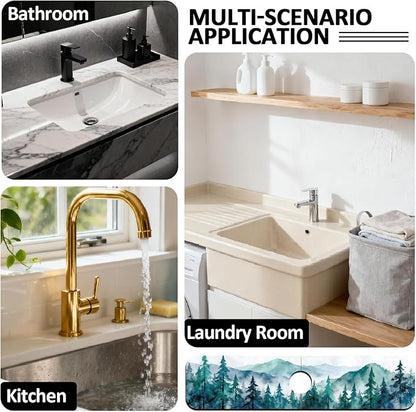 2 Pcs Kitchen Sink Splash Guard Faucet Mats Watercolor Forest Pattern Faucet Mat