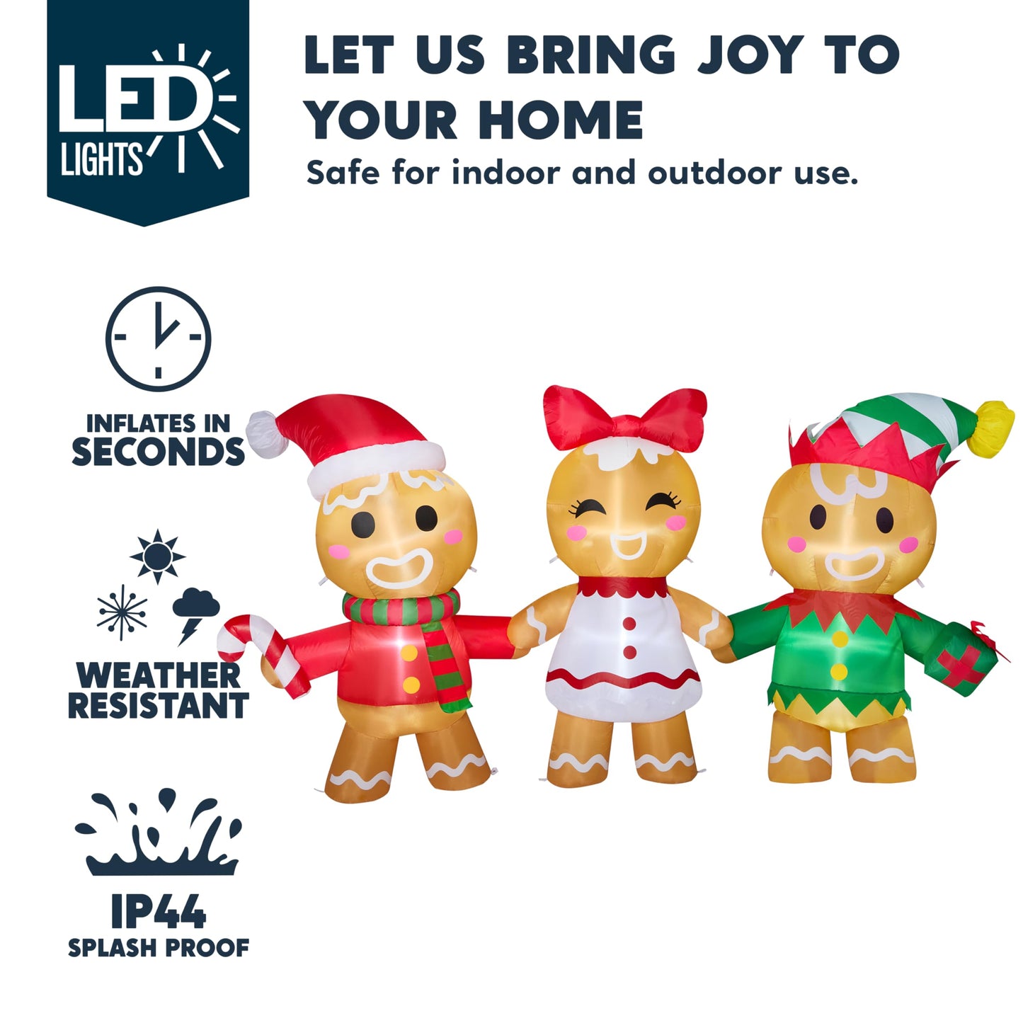 Joiedomi 8 FT Long Christmas Inflatable Gingerbread Decoration, Christmas Blow Ups Three Gingerbread Men Yard Decoration with LEDs, Cute Xmas Gingerbread Inflatable for Outdoor Yard Garden Lawn Decor