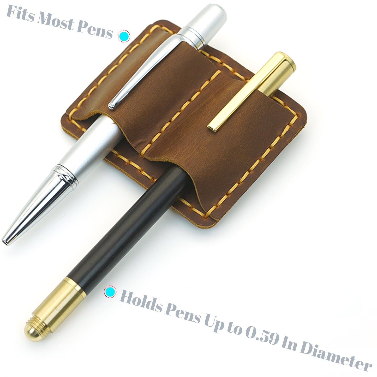 ESSSO Pen Holder for Notebook – Handmade Vintage Top-Grain Leather Notebook Pen Holder with Clip & Pen Loop for Journal, Planner & Bible (Brown)